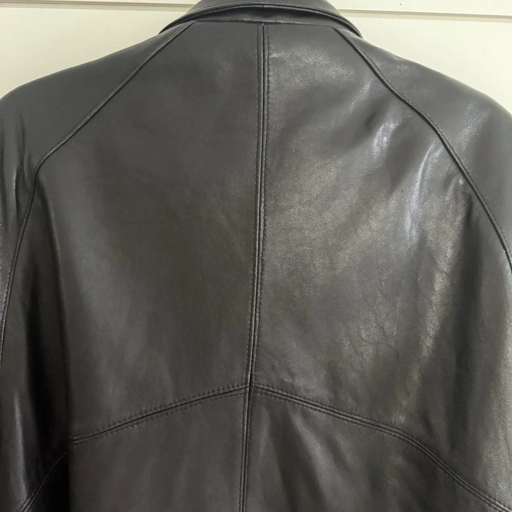 Vintage Collezione Black Leather Bomber Jacket Men's Size Large Full Zip EUC